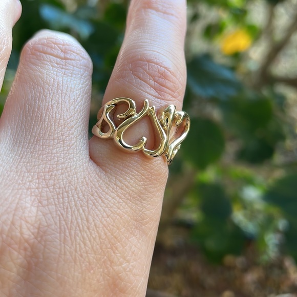 14K Solid Yellow Gold Multiple Heart Ring - Picture 3 of 15